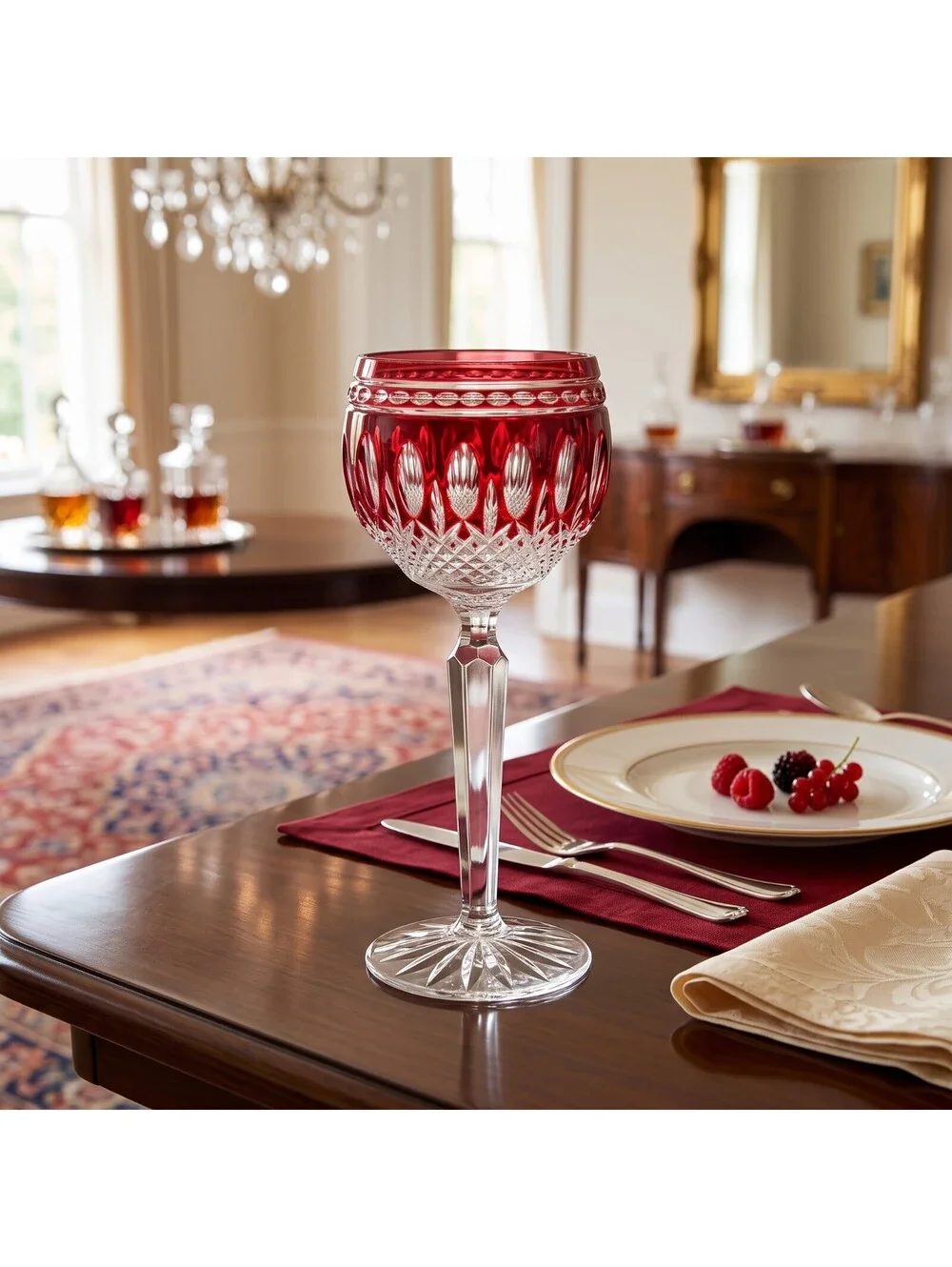 Rare Vintage WATERFORD Clarendon Ruby Red Lead Crystal Wine Glass Stemware